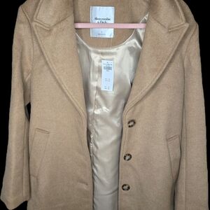 Abercrombie & Fitch Tan Women's Wool-Blend Tailored Topcoat